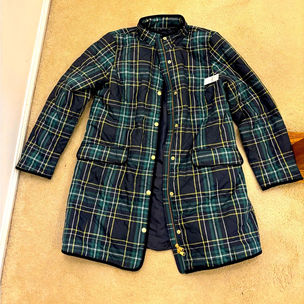 NWT Talbot’s Navy Blue, Green, Gold Plaid Quilted Jacket - Size L Petite